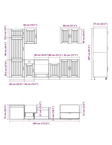 Set Mobili da Cucina 7 pz Kalmar Grigio Cemento in Truciolato