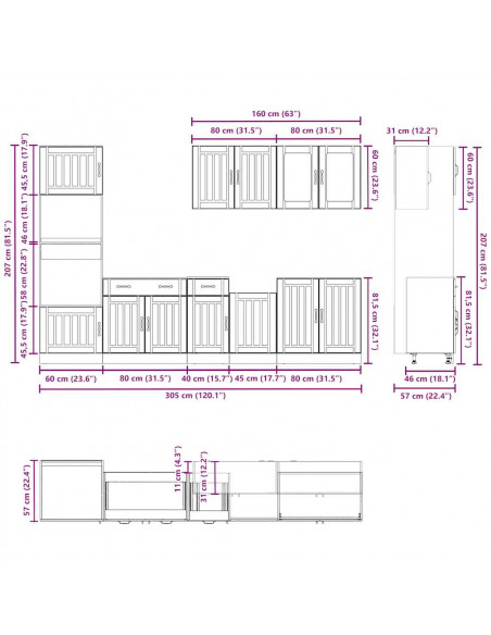 Set Mobili da Cucina 7 pz Kalmar Legno Vecchio in Truciolato