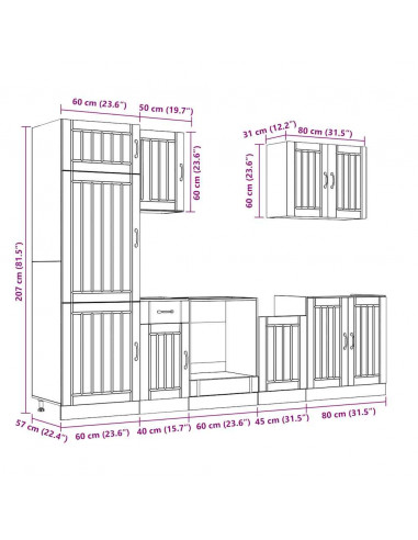 Set Mobili da Cucina 7 pz Kalmar Legno Vecchio in Truciolato