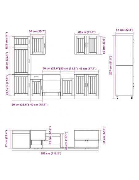 Set Mobili da Cucina 7 pz Kalmar Neri Legno Multistrato
