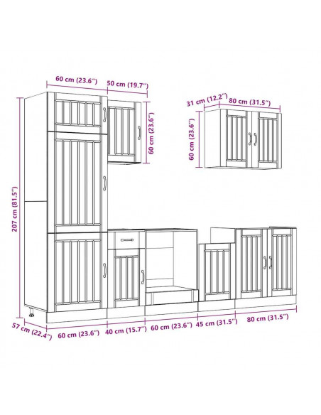 Set Mobili da Cucina 7 pz Kalmar Neri Legno Multistrato