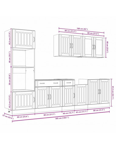 Set Mobili da Cucina 7 pz Lucca Rovere Fumo Legno Multistrato
