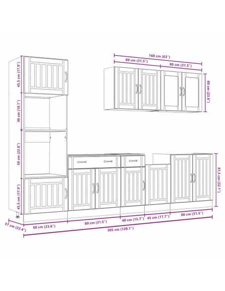 Set Mobili da Cucina 7 pz Lucca Rovere Fumo Legno Multistrato