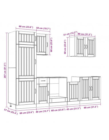 Set Mobili da Cucina 7 pz Lucca Rovere Fumo Legno Multistrato
