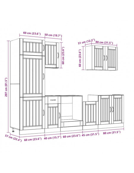 Set Mobili da Cucina 7 pz Lucca Rovere Fumo Legno Multistrato