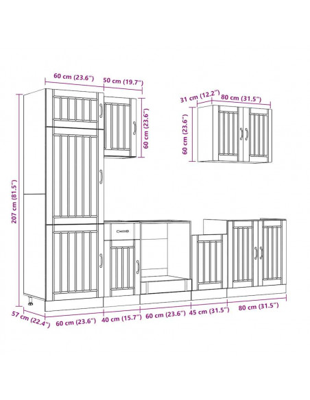 Set Mobili da Cucina 7 pz Kalmar Rovere Marrone in Truciolato