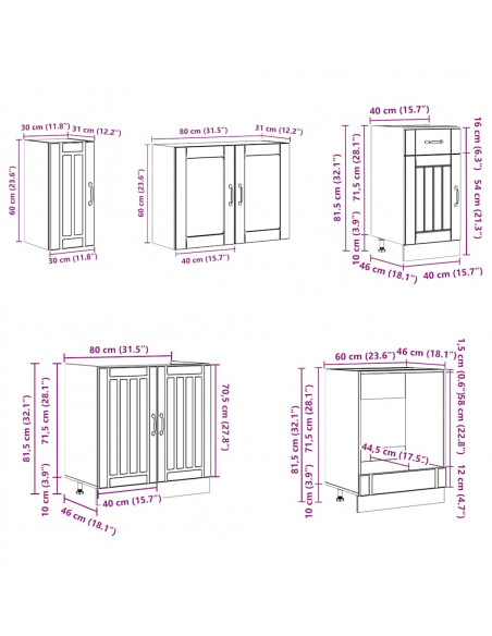 Set Mobili da Cucina 8 pz Kalmar Legno Vecchio in Truciolato