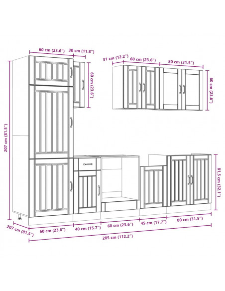 Set Mobili da Cucina 8 pz Kalmar Legno Vecchio in Truciolato