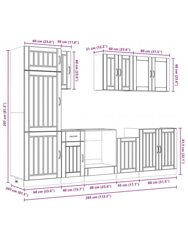 Set Mobili da Cucina 8 pz Kalmar Rovere Artigianale Truciolato