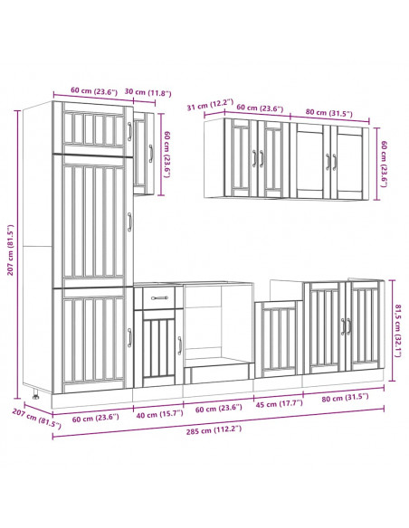 Set Mobili da Cucina 8 pz Lucca Rovere Fumo Legno Multistrato