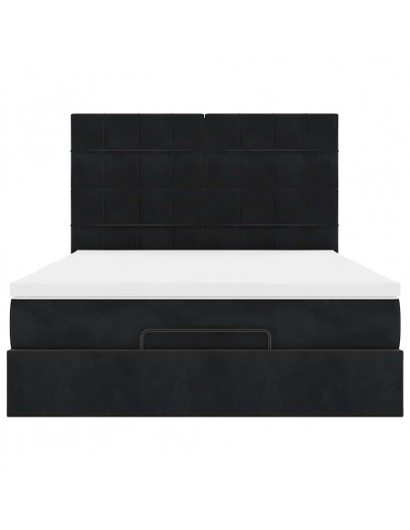 Struttura Letto Pouf con Materassi Nero 140x190 cm in Velluto