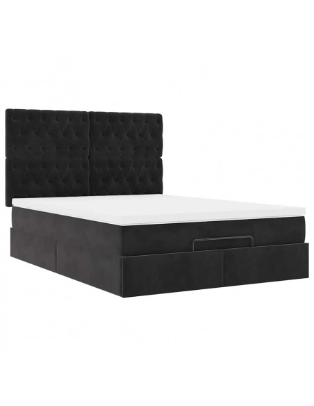 Struttura Letto Pouf con Materassi Nero 140x190 cm in Velluto