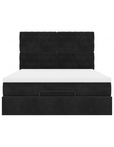 Struttura Letto Pouf con Materassi Nero 140x190 cm in Velluto