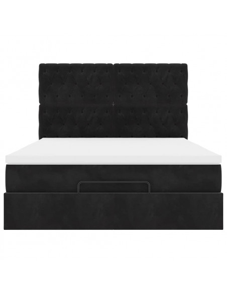 Struttura Letto Pouf con Materassi Nero 140x190 cm in Velluto