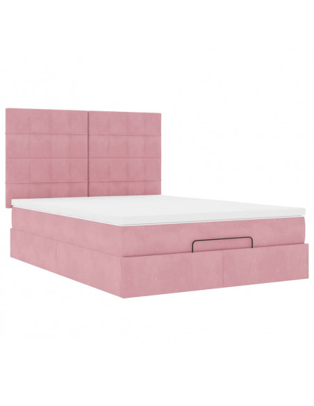 Struttura Letto Pouf con Materassi Rosa 140x190 cm in Velluto