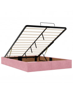 Struttura Letto Pouf con Materassi Rosa 140x190 cm in Velluto 2