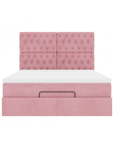 Struttura Letto Pouf con Materassi Rosa 140x190 cm in Velluto