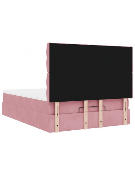 Struttura Letto Pouf con Materassi Rosa 140x190 cm in Velluto