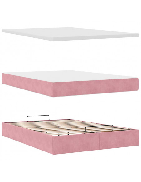 Struttura Letto Pouf con Materassi Rosa 140x190 cm in Velluto