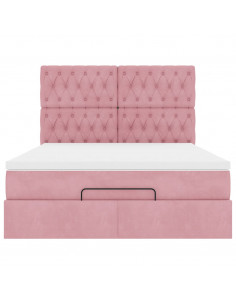 Struttura Letto Pouf con Materassi Rosa 140x190 cm in Velluto 2