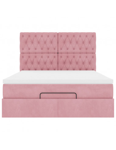 Struttura Letto Pouf con Materassi Rosa 140x190 cm in Velluto