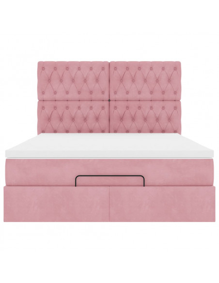 Struttura Letto Pouf con Materassi Rosa 140x190 cm in Velluto