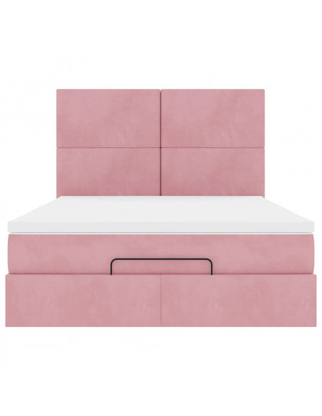 Struttura Letto Pouf con Materassi Rosa 140x190 cm in Velluto