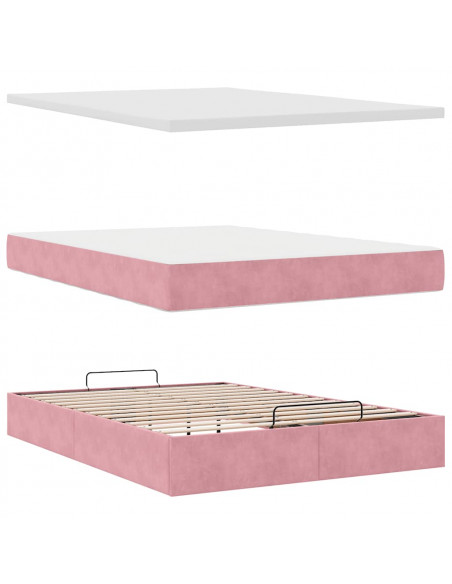 Struttura Letto Pouf con Materassi Rosa 140x190 cm in Velluto