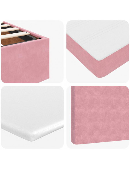 Struttura Letto Pouf con Materassi Rosa 140x190 cm in Velluto