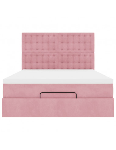Struttura Letto Pouf con Materassi Rosa 140x190 cm in Velluto