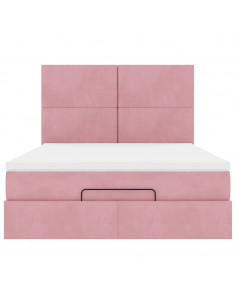 Struttura Letto Pouf con Materassi Rosa 140x190 cm in Velluto 2