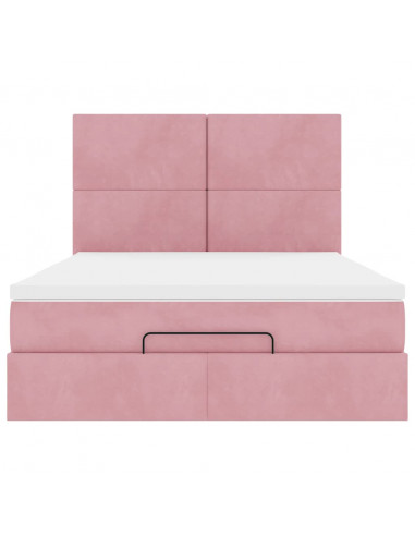 Struttura Letto Pouf con Materassi Rosa 140x190 cm in Velluto