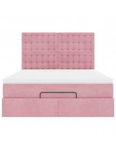 Struttura Letto Pouf con Materassi Rosa 140x190 cm in Velluto