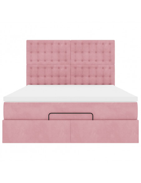 Struttura Letto Pouf con Materassi Rosa 140x190 cm in Velluto