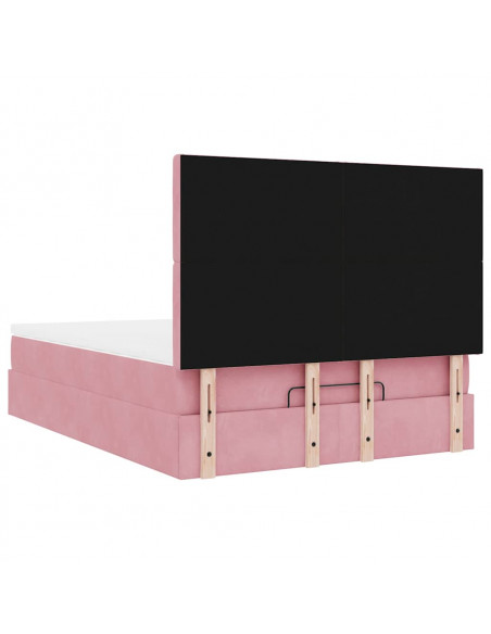 Struttura Letto Pouf con Materassi Rosa 140x190 cm in Velluto