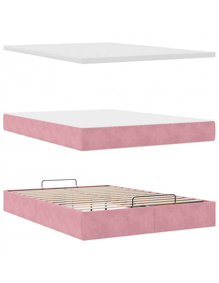 Struttura Letto Pouf con Materassi Rosa 140x190 cm in Velluto