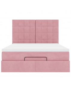 Struttura Letto Pouf con Materassi Rosa 140x200 cm in Velluto 2