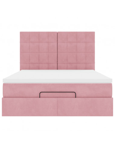 Struttura Letto Pouf con Materassi Rosa 140x200 cm in Velluto