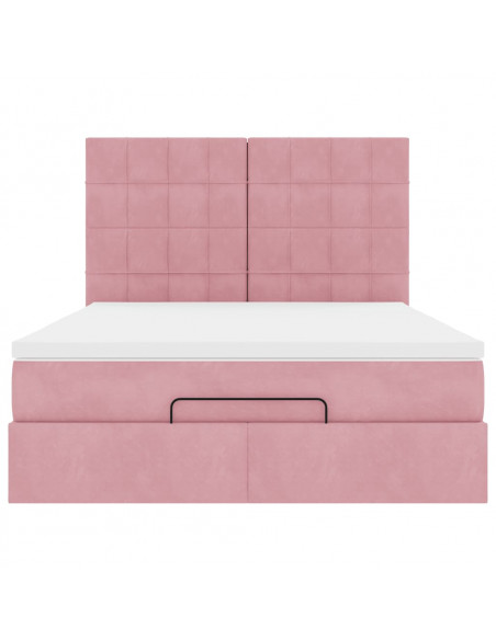 Struttura Letto Pouf con Materassi Rosa 140x200 cm in Velluto