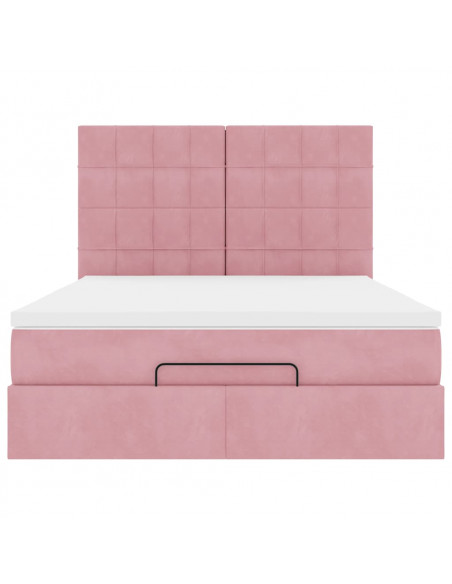 Struttura Letto Pouf con Materassi Rosa 140x200 cm in Velluto