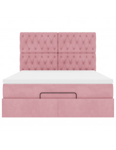 Struttura Letto Pouf con Materassi Rosa 140x200 cm in Velluto