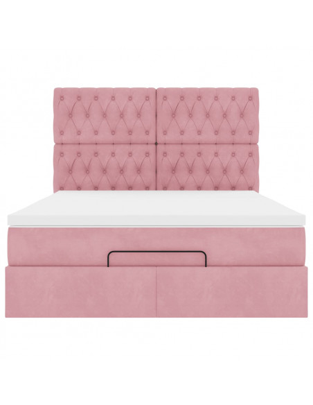 Struttura Letto Pouf con Materassi Rosa 140x200 cm in Velluto