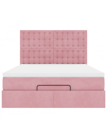 Struttura Letto Pouf con Materassi Rosa 140x200 cm in Velluto