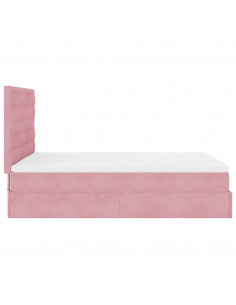 Struttura Letto Pouf con Materassi Rosa 140x200 cm in Velluto 2