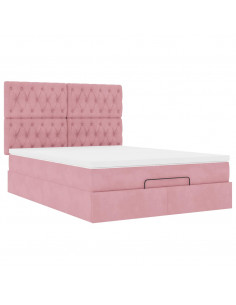 Struttura Letto Pouf con Materassi Rosa 140x200 cm in Velluto