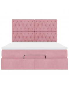 Struttura Letto Pouf con Materassi Rosa 140x200 cm in Velluto 2