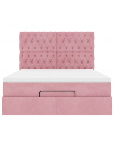Struttura Letto Pouf con Materassi Rosa 140x200 cm in Velluto
