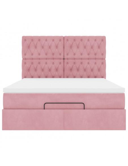 Struttura Letto Pouf con Materassi Rosa 140x200 cm in Velluto