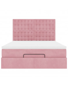 Struttura Letto Pouf con Materassi Rosa 140x200 cm in Velluto 2