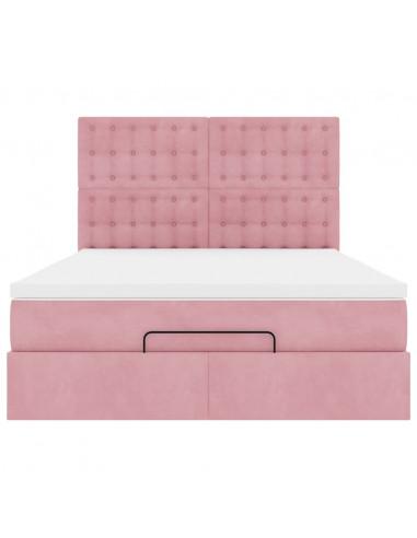 Struttura Letto Pouf con Materassi Rosa 140x200 cm in Velluto